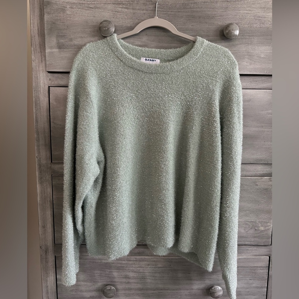 Old Navy Light Mint & Tinsel Sparkle Crew Neck Sweater | Size XXL